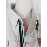 Tie One On NY Embellished Ribbon Trim Trucker Denim Jacket Womens L Jean Bone