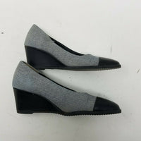 Andre Assous Navy Blue Herringbone Colorblock Wedge Heels Womens 6.5 B Italy