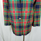 Chaus Tartan Scotch Plaid Wool Collarless Blazer Jacket Womens L XL Vintage 80s