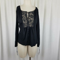 Express Lace Up Sheer Lace Front Long Sleeve Tie Cuffs Tunic Top Blouse Womens S