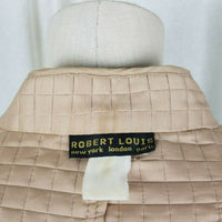 Robert Louis Nylon Quilted Snap Up Jacket Blazer Womens L Tan Mandarin Collar