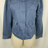 LL Bean 100% Cotton Button Up Safari Field Jacket Blazer Womens 8 Blue Riding