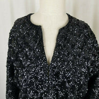 Vintage European Heavily Beaded Black Satin Cocktail Blazer Jacket Womens 40