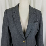 Vintage The Talbots Wool Blazer Jacket Womens 10 Mottled Charcoal Gray USA Gold