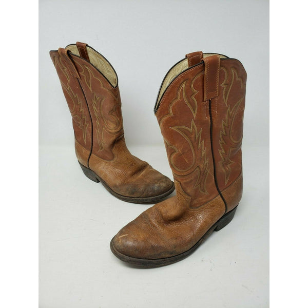 Camargo's Cowboy Boots Brown Leather Mens 9 10 Tall Pull On Textured Custom USA