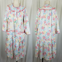 Models Coat Vintage 80s Nightgown House Dress MuuMuu Womens L Snap Up Front