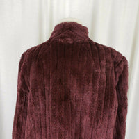 Vintage Vegan Faux Fur Plush Ribbed Wrap Open Front Swing Jacket Womens L Wine