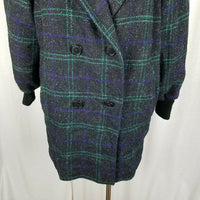 Spencer Douglas Wool 1980s Plaid Peacoat Coat Womens 12 Vintage Knit Cuffs USA