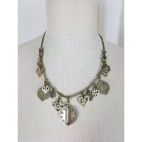 Mixed Metal Statement Dangle Charm Bib BEADED NECKLACE Contemporary Jewelry