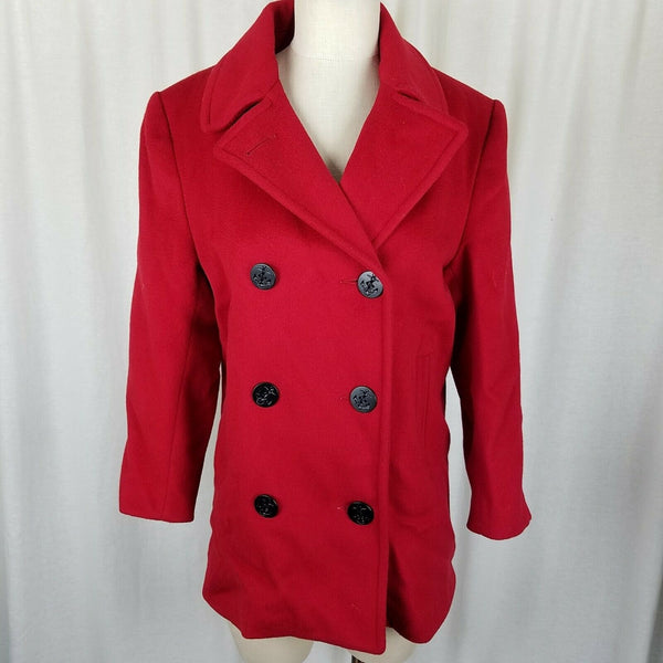 Talbots Double Breasted Red Winter Wool Military Short Peacoat Jacket Womens 2P