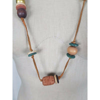 African Bohemian Hippie ARTISAN Clay Beaded Leather Strand NECKLACE Jewelry