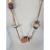 African Bohemian Hippie ARTISAN Clay Beaded Leather Strand NECKLACE Jewelry