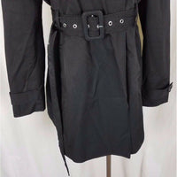 Kenneth Cole Reaction Black Double Breasted Belted Cape Top Trench Coat Womens L