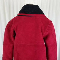 County Seat Faux Shearling Suede Sherpa Berber Fleece Shawl Collar Peacoat M Red