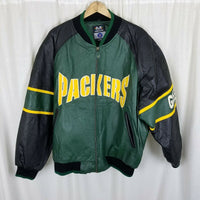 Vintage Mirage Green Bay Packers Leather Double Sided Bomber Jacket Mens XL NFL