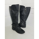 G by Guess Black Leather Boots Womens 7 Tall Knee High Zip Up Buckles Riding