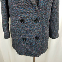 Vintage BBI Wool Black Double Breasted Peacoat Coat Womens 10 Speckled Tweed 80s