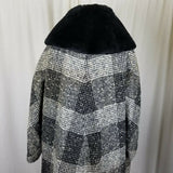 Vintage 50s Woven Plaid Wool Faux Fur Muff Collar MCM Peacoat Swing Coat Womens