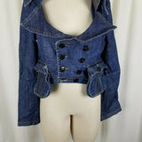 Speedway Luxury Designer Cropped Denim Jean Jacket Womens L Avant Garde Artsy