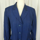 Sigrid Olsen Woven Dark Blue Button Up Jacket Blazer Womens 10 Apron Pockets