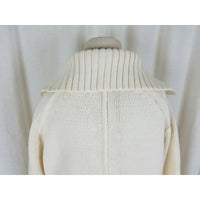 Liz Claiborne Henley Knit Sweater Cotton Shawl Collar Funnel Neck Womens M Cream