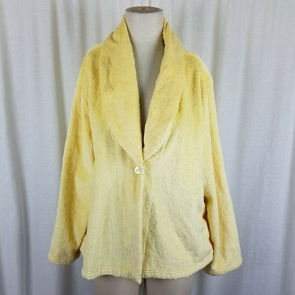 Cuddledown Soft Yellow Fleece Shawl Collar Bed Jacket Cropped Robe Womens XXL