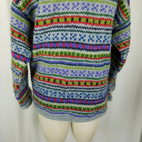 Rainbow Crafts Merino Wool Knit Hooded Zip Sweater Jacket Womens L Aztec Tribal