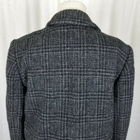 Perry Ellis Wool Windowpane Plaid Woven Peacoat Coat Jacket Womens size 8 Black