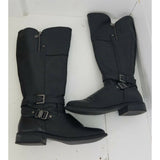 G by Guess Black Leather Boots Womens 7 Tall Knee High Zip Up Buckles Riding
