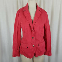 LL Bean Cotton Canvas Stretch Blazer Jean Jacket Womens S Three Button Up Coral