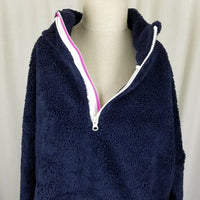 J Crew Berber Deep Pile Sherpa Fleece 1/4 Zip Sweatshirt Jacket Womens XL Navy