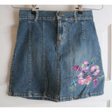 Gap Kids Stretch Embellished Embroidered Floral Denim Blue Jean Skirt Girls 10