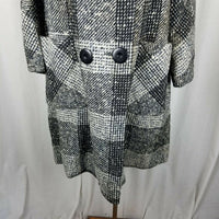 Vintage 50s Woven Plaid Wool Faux Fur Muff Collar MCM Peacoat Swing Coat Womens