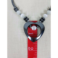 Metal Heart Pendant Charm Beads BEADED NECKLACE Statement Piece Silver Jewelry