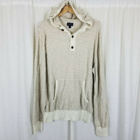 JCrew Harbor Cotton Merino Wool Sailor Striped Hooded Henley Sweater Mens XL Tan
