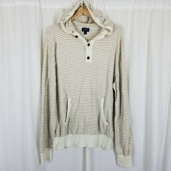 JCrew Harbor Cotton Merino Wool Sailor Striped Hooded Henley Sweater Mens XL Tan