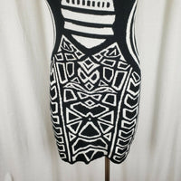 Stillettos Geometric Contrast Bodycon Mini Knit Sweater Tank Dress Women M Black