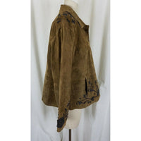 Brandon Thomas Brown LEATHER Suede Embellished Vines Applique JACKET Womens XL