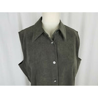Jessica Holbrook Faux Suede Microfiber Sleeveless Button Up Shirt Top Womens L