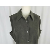 Jessica Holbrook Faux Suede Microfiber Sleeveless Button Up Shirt Top Womens L