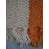 Vintage Crochet Herringbone Striped 84 X 59 Handmade Fringed Afghan Orange Cream