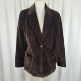 Vintage INC Petite Chocolate Brown Velvet Jacket Blazer Womens 12P Button Up USA