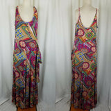 The Pyramid Collection Faux Wrap Psychedelic Jersey Knit Maxi Dress Womens XL