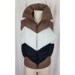 Monika Tilley Profile Down Vest Mens S Chevron Stripe Zip Up Puffer Colorblock