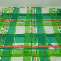 Vintage Seersucker Puckered Plisse Fabric Green Plaid Woven Cotton 5+ Yards