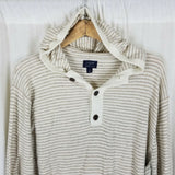 JCrew Harbor Cotton Merino Wool Sailor Striped Hooded Henley Sweater Mens XL Tan