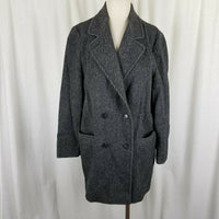 Vintage JG Hook Wool Herringbone Tweed Peacoat Car Coat Womens XL Black White