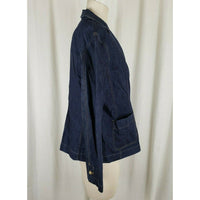 Lands End Dark Blue Jean Denim Blazer Style Jacket Womens L VNeck Apron Pockets