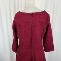 Modcloth Cable Jersey Knit Fit & Flare Twirl Dress Womens L Red Stretch Scoop