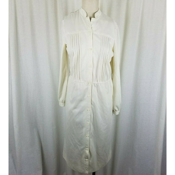 Vintage Charles Alan Pleated Shirt Coat Dress Womens S M Button Down Front Ivory